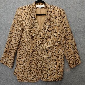 VTG 80s Lillie Rubin Blazer 10 M Tan Snakeskin Double Breasted Shoulder Pad USA